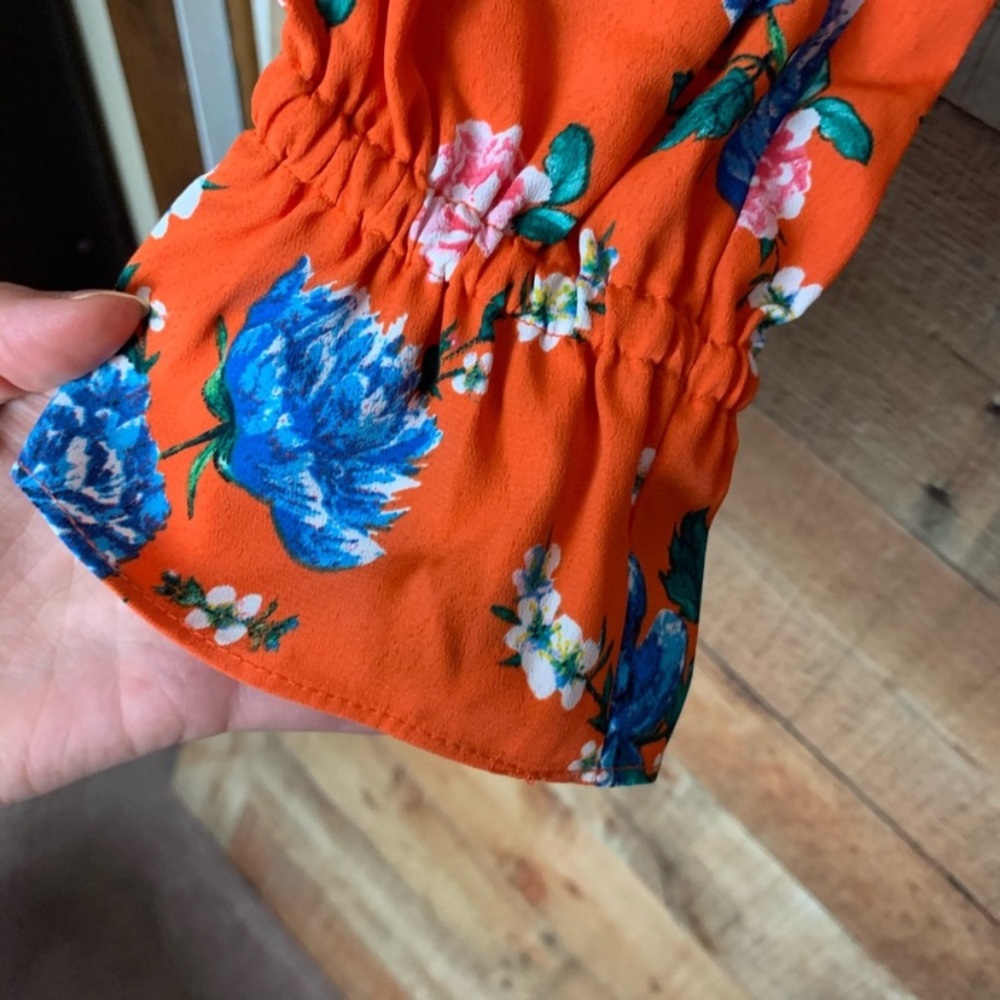 Nwt Topshop Orange Floral Tie Front Crop Top - Picture 6 of 7